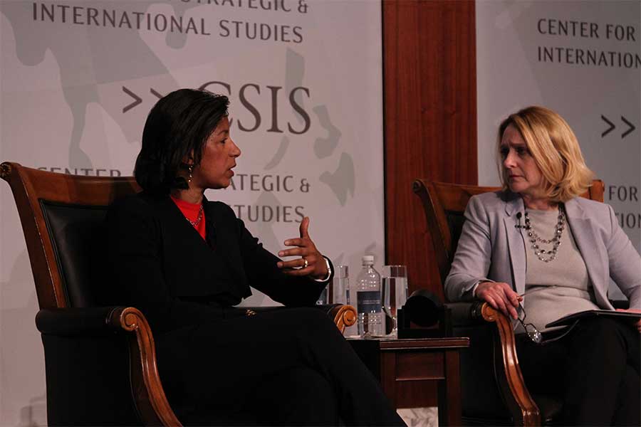 National Security Advisor Dr. Susan Rice speaking with Dr. Kathleen Hicks