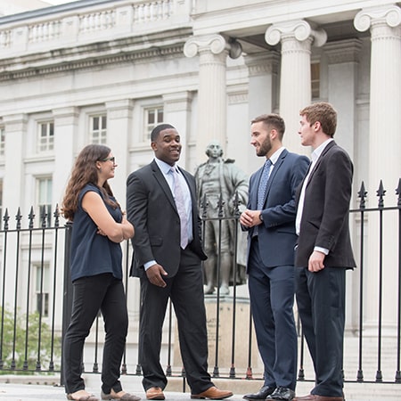 Johns Hopkins SAIS students in front of US Treasury Department 