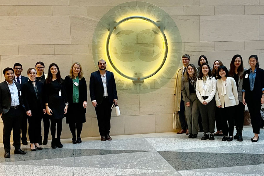 Student group photo in front of the International Monetary Fund