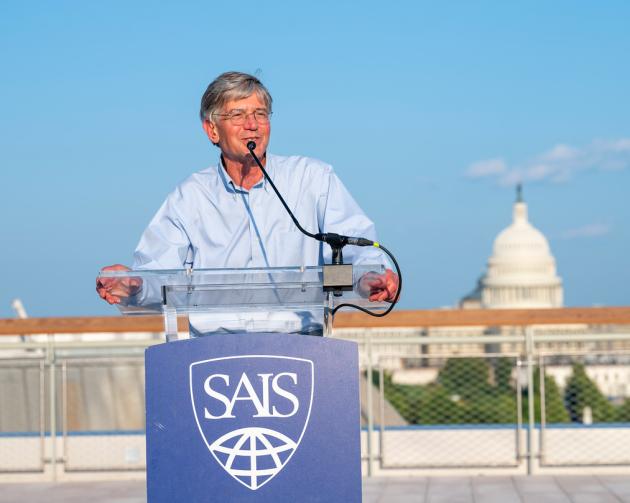 SAIS Dean James B. Steinberg speaks during a U.S.-ASEAN Institute for Rising Leaders event at JHU's new building at 555 Pennsylvania Ave. NW in Washington, D.C.