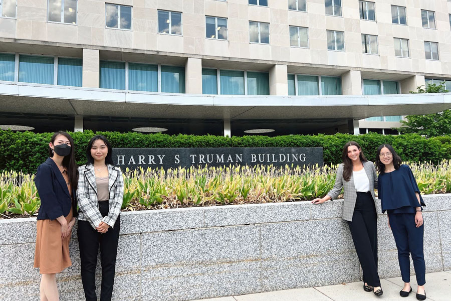 SAIS students Takako Iwaki, Donna Yang, Erin McCoy, and Fang Li at the U.S. Department of State.