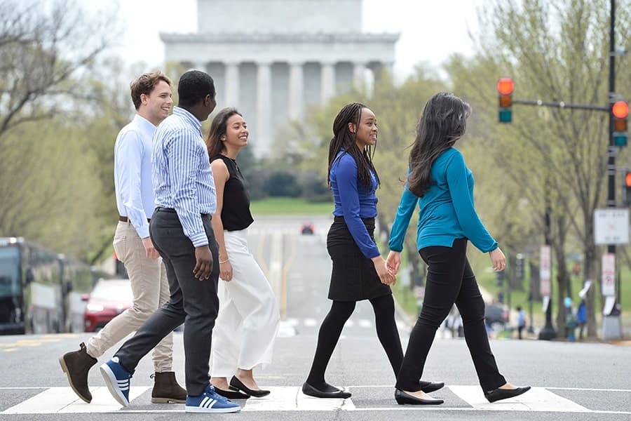 Students walking in DC