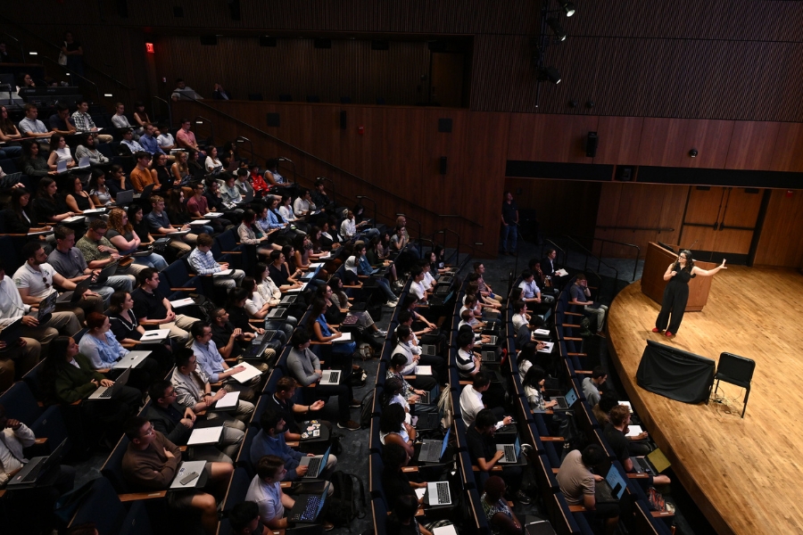 Students in a study hall 