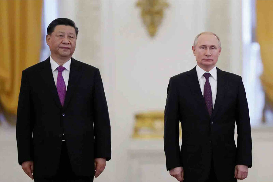 Chinese President Xi Jinping and Russian President Vladimir Putin in Moscow, February 2022 Evgenia Novozhenina / Reuters