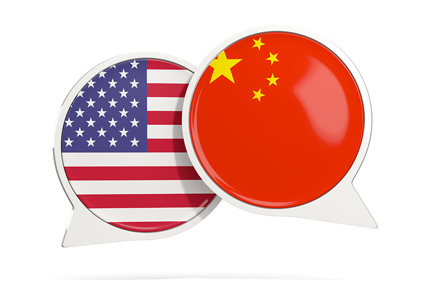 US-China flags in the shape of word bubbles