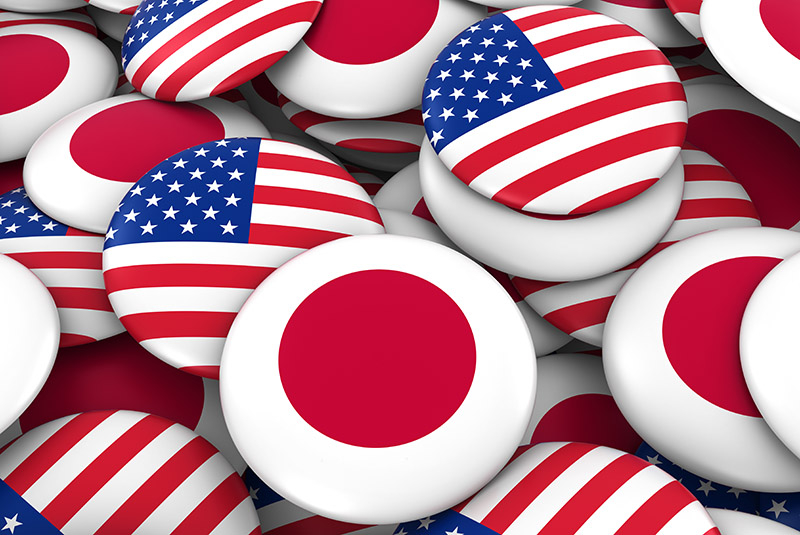 US-Japan flags in the shape of buttons