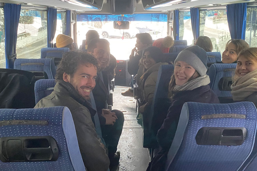 Students in Bosnia taking a transit bus to there next location 