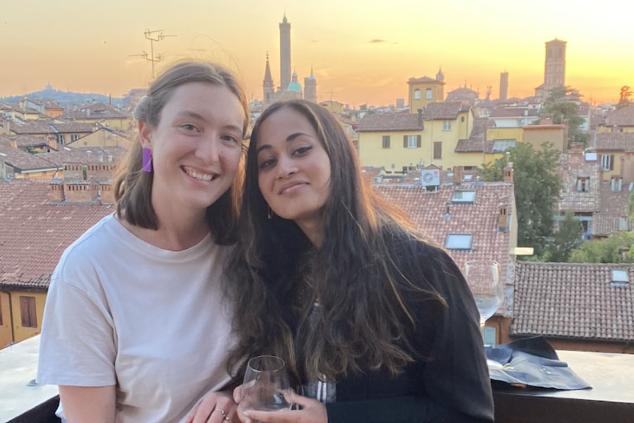 Tanvi Gupta and fellow classmate in Bologna, Italy at SAIS Europe.